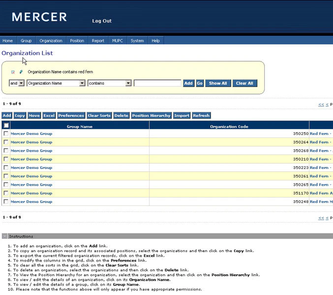 screenshot of Mercer IPE